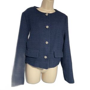 Zara XL  boucle navy blazer with gold buttons!